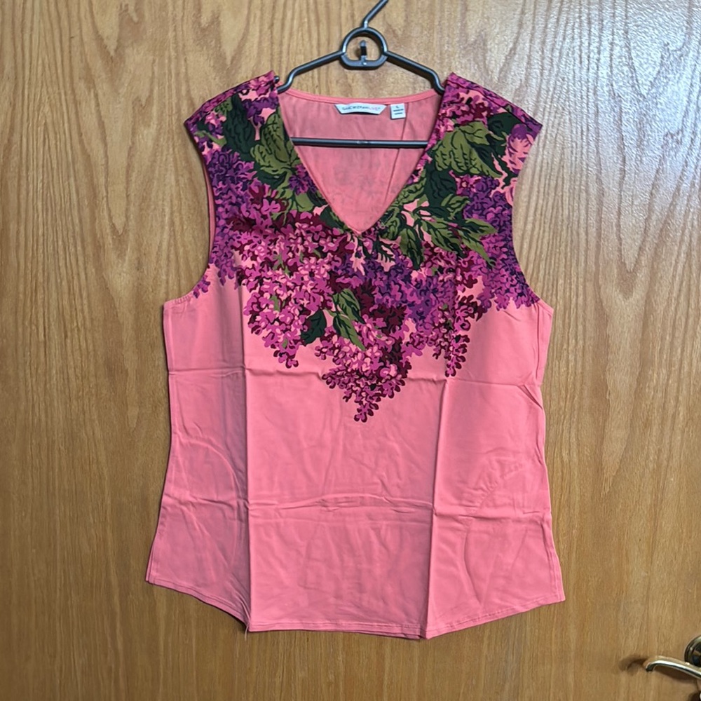 Isaac Mizrahi Pink and Green Floral Tank Top